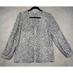 J. Crew Women's Black White Leopard‎ Print V Neck Long Sleeve Blouse Top Size 4